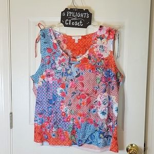 Concepts Top XL Sleeveless with Ties on Shoulders Rhinestones Orange Blue